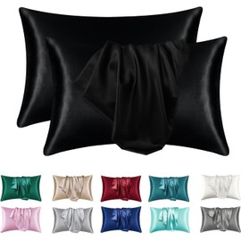 LXMGED Satin Silk Pillowcases for Skin and Hair,Set of 2 Satin Pillow Cases for Women with Envelope Closure,Soft Breathable Smooth Cooling Silk Pillow Covers for Gifts，Dark，Queen (20" x 30")