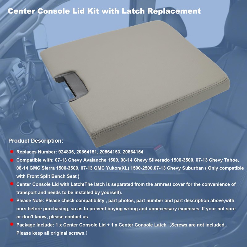 NHILES Center Console Lid Kit with Latch Replacement Compatible with