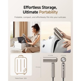 Dreame Pocket Hair Dryer - Ultra Lightweight Blow Dryer with 2 Styling Attachments, Fast Drying, High-Speed Brushless Motor, 300M Negative Ions, Low Noise, Portable for Home & Domestic Travel & Gym