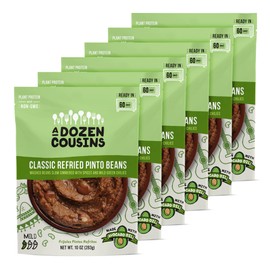 A Dozen Cousins Pinto Refried Beans (6-Pack) Prepared Food Pouch, Ready to Eat Meal in Seasoned Avocado Oil, Premade Microwave Meal, Instant Refried Beans, Gluten Free, Plant Protein & Fiber