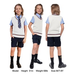 BOBOYOYO - Chaleco unisex de punto trenzado 100% algodón, uniforme para niños pequeños y grandes, Blanco, 11-12 Años