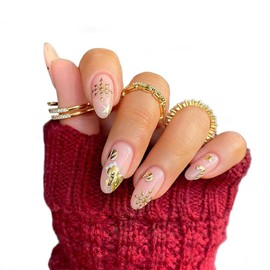 Outyua Almond Christmas Press on Nails Holiday Full Cover Nails Acrylic Fake Nails for Women and Girls 24Pcs (Christmas Style 2)