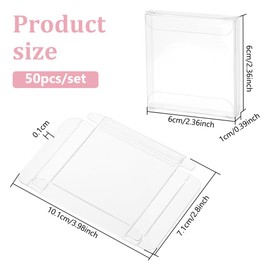 BENECREAT 50 pieces Transparent PVC Candy Treat Box 6 x 6 x 1 cm Square Gift Packaging Boxes for Gift Wrapping for Wedding Parties