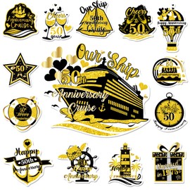 50th Anniversary Cruise Door Magnets - Cosmisun 14PCS Happy 50th Anniversary Cruise Door Decorations Magnetic Magnet Stickers for Married in 1975 Men Women Wedding Carnival Cabin Refrigerator Decor