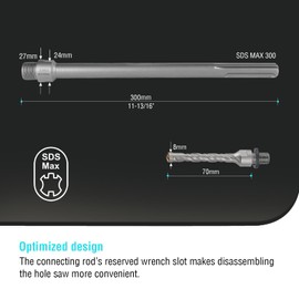 BINOTA Concrete Hole Saw Connecting Rod 300 MM, with SDS-MAX Shank