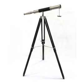 Antique Marine Chrome Finish Black Brass Telescope Vintage Black Tripod Standing Telescopes Spyglasses Nautical Leather Gifts Sailor Boat Decor 47 inches