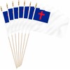 LUSEOAN 20 Pack Small Mini Christian Flag on Wooden Stick