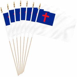 LUSEOAN 20 Pack Small Mini Christian Flag on Wooden Stick Miniature Handheld Religious Flags Decorations,5x8 Inch