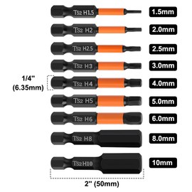 Saipor 9Pcs Hex Head Allen Wrench Drill Bit Set with Magnetic Tips, 1/4'' Hex Shank Impact Hex Bits Set H1.5-H10 Metric S2 Steel Screwdriver Bits, 2 Inch Length