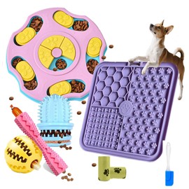 Dog Puzzle Toy Set, Dog Interactive Enrichment Toy, Mentally Stimulating Cognitive Dogs Toys for Small Medium Smart Dogs Cat, Includes Treat Dispensing Dog Toys, Lick Mat, Puppy Teething Chew Toy