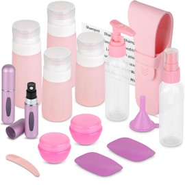 Travel Size Toiletry Bottles, Kit of 16-TSA Approved Toiletries Essentials for Flying - Must Haves for Women - Silicone Containers, Squeeze Bottles and Accessories for Shampoo, Conditioner, Liquids
