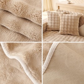 tianxinbaobei Velvet Couch Cover,Faux Fur Couch Cover,Non-Slip Plush Couch Cover Furniture Protector (Cream,36"x70"/3-stear Cover)