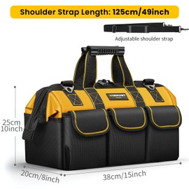 WINHUNT Tool Bag, 15-inch Wide Mouth Tool Organisers, 600 Denier Large Tool Bag for Home DIY & Equipment Storage, Yellow and Black