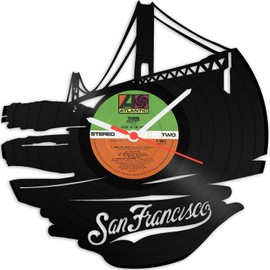 GRAVURZEILE Vinyl Record Clock - Skyline San Francisco 2018 - Wall Clock Made of Cast Vinyl with City Skyline 30 cm - Upcycling Design Clock Wall Decoration Vintage Clock Retro Clock - Made in Germany