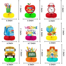 9 PCS Back To School Theme Honeycomb Centerpieces First Day of School Students Party Decoration Welcome Back to School Classroom Kindergarten Party Supplies