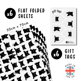 Cat Wrapping Paper - Black Cat - Eco-friendly - 6 Sheets Gift Wrap - For Cat Mum Fur Parent - Comes With Stickers - By Central 23