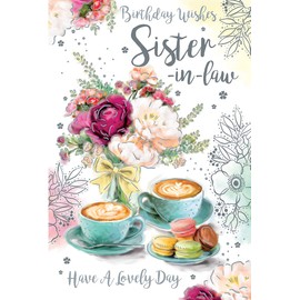 Sister In Law Coffee & Macroons 9" x 6" Happy Birthday Card