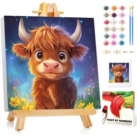 Reivworl Framed Paint by Numbers Kit for Adults Beginner & Kids Ages 8-12, Cow Paint by Number with Frame and Easel, Painting by Numbers for Gifts and Home Decor (10X10Inch)
