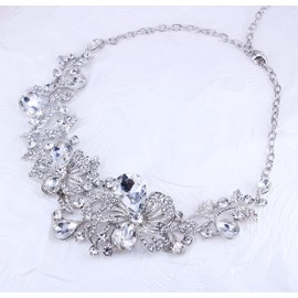 BiBeary Jewellery Set Bridal Women's Rose Flower Wedding Crystal Statement Necklace Pendant Earrings Set Party Prom, Crystal, Rhinestone