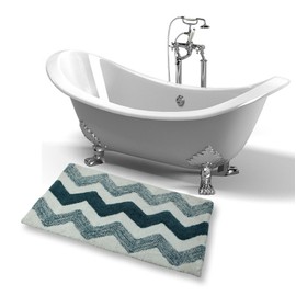 WARISI - Tonal Chevron Collection - Designer, Plush Microfiber Bath Rug, 34 x 21 inches (Aqua Blue White)