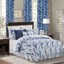 XTMYI Navy Blue Sheer Curtains 72 Inches Long for Bay Window 2 Panels Set Grommet Semi Sheer Light Filtering Leaf Pattern Design Printed Window Drapes for Living Room Bedroom