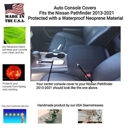 Auto Console Covers- Fits The Nissan Pathfinder 2013-2021 Center Console Armrest Cover Waterproof Neoprene Fabric - Black
