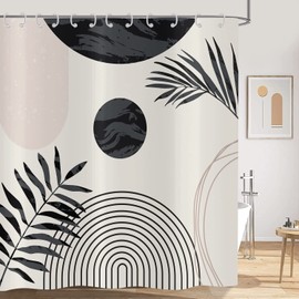 Hnmdmyi Shower Curtain Boho 180 x 200 cm, Mid Century Black and White Bath Curtain Abstract Leaf Arch Sun Modern Minimalist Geometric Art Waterproof Polyester Fabric Washable Bath Curtain