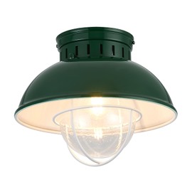 ALAISLYC Outdoor Ceiling Light Farmhouse 10 Inch Green Flush Mount Ceiling Lights Fixture Metal Cage Seeded Glass Semi Entry Hall Light Fixtures