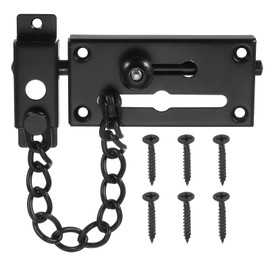 MECCANIXITY Slide Bolt Gate Latch with Chain Door Guard Lock, Door Lock Latch with Anti-Theft Spring Button Security Inside Doors with 6 Pcs Screws for Home Hotel Apartment, Matte Black