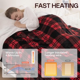 Heated Electric Blanket Twin Size 84" x 62", 8 Heat Settings, 10-Hour Selectable Auto Shut-Off, Fast Heating Blanket, Machine Washable, Warm and Cozy Red Black Plaid Checkered Sherpa Blanket,