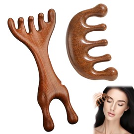 PacuM 2 Pcs Wooden Scalp Massager with Wide Tooth Head Massager Wooden Comb Round Tooth Comb Gua Sha Manual Lymphatic Drainage Massage Tool, Fatigue Relieve Acupoint