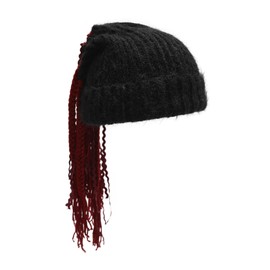 ZLYC Women Slouchy Knit Beanie with Braided Tassel Warm Winter Stretch Skull Cap(Solid Black),One Size