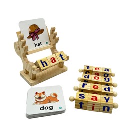 JAQI Wooden Reading Blocks Short Vowel Rods Spelling Games , Flash Cards Turning Rotating Matching Letters Deer Toy for Kids, Montessori Spinning Alphabet Educational Learning Preschool Boys Girls