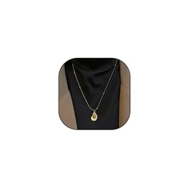 Rrdaily 14K Gold Tiger Eye Stone Irregular Oval Pendant Necklace for Women,Retro Statement Nature Stone Sweater Chain Necklace,Dainty Festival Jewelry Gifts (Brown)