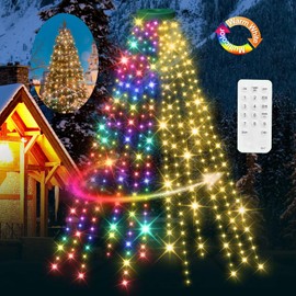12 Modes Easy Christmas Tree Lights with Ring Indoor Outdoor - 7.25Ft x 12 Lines String 312 LED Timer Dimmable Remote Waterproof Light for 7.5 8 9 10 Ft Xmas Trees (Warm White or Multicolor)
