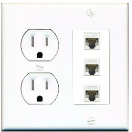 Wallplate City 3 Port CAT5E Ethernet RJ45 Wall Plate w-TAMPER Resistant Power Outlet Custom
