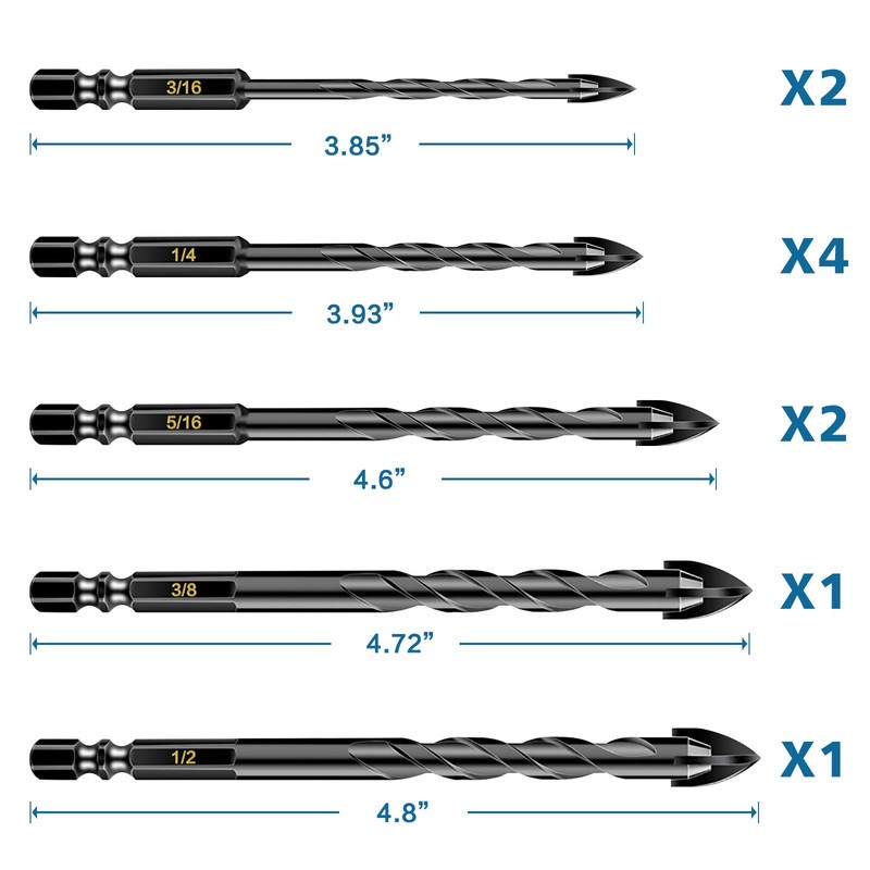 Masonry Concrete Drill Bit Set for Tile, Brick, Glass, Plastic