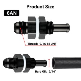 EVIL ENERGY 6AN Male Flare Bulkhead to 5/16 Hose Barb Fuel Tank Fitting Adapter Aluminum, Black