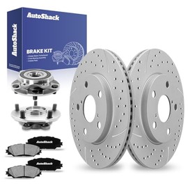 AutoShack Front Drilled & Slotted Brake Rotors Ceramic Brake Pads Wheel Bearing Hub Assembly | Replacement for Toyota RAV4 Prius V Scion xB 4WD FWD | Silver Coated | 8-PC Brake Kit | TurboGuard