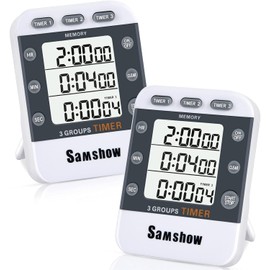 Samshow (2 Pack) Digital Kitchen Timers for Cooking Triple Timer Count UP/Down Dual Timer Large LCD Display, White