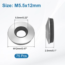 uxcell 75Pcs Neoprene Rubber Sealing Washers M5.5x12mm 304 Stainless Steel EPDM Bonded Sealing Washer Waterproof Gaskets for Screws Bolts