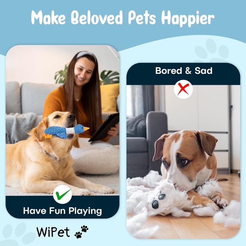 WiPet Blue Goose Squeaky Dog Toy – Durable Plush Dog