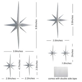 Stylor Mid Century Modern Decor, Mcm Retro 3D Star Art Wall Sculpture, Plastic Starburst Decor, Vintage Celestial Whimsigoth Home Decor Accent. (Set of 6, Silver)
