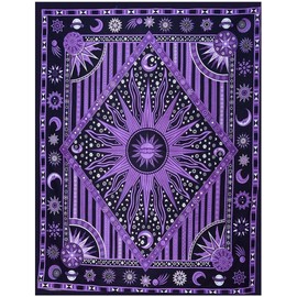 THE ART BOX Indie Wandteppich Baumwolle Mandala Wandbehang Deko Teppich Aesthetic Room Decor Dekoration Wohnzimmer Indische Tücher Schlafzimmer Deko, Violett, 135x160 Cm