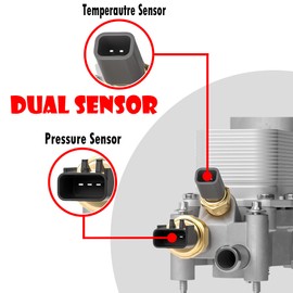 926-959 Upgraded Aluminum Engine Oil Cooler Filter Housing With Sensors And Gaskets Compatible With Chrysler Dodge Jeep Ram 3.6l V6 2011 2012 2013 2014 2015 2016, Replacement Of 926-959 926-876