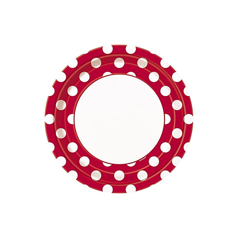 Unique Party 37495 - 23cm Red Polka Dot Party Plates,