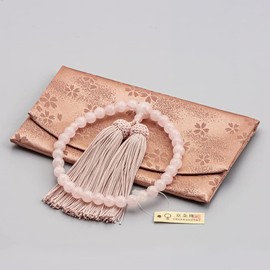 Buddhist Altar Prayer Beads with Bag for Funerals, Mutual Services, Made in Japan, Can be Used in All Sects, For Women, Red Crystal, Pure Silk