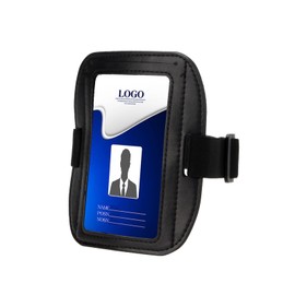 Kcgani Arm ID Badge Holders for Men, Clear Window Leather ID Armband Adjustable Badge Holder with Elastic Arm Band, Armband Badge Ski Pass Holder for Work Gym Travel Postcards Supplies, 1 Pcs