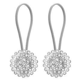 ANCLLO 2pcs Magnetic Tieback, Crystal Curtain Hold backs Blossom Diamond Clips with Stretchy Wire Rope for Home Office Decoration (Silver Gypsophila)