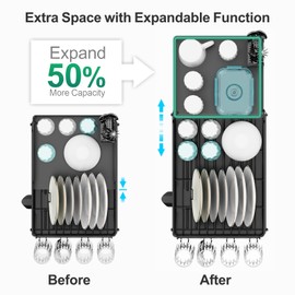 GSlife Expandable Dish Drying Rack - Stainless Steel Dish Rack for Kitchen Counter, Large Capacity(16.5" ~ 24.4" L) Dish Drainer with Pan Slots, Cup Holders, Black